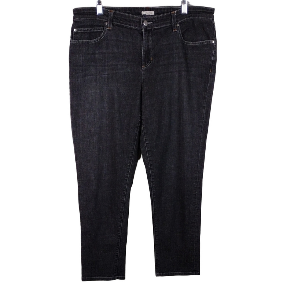 Eileen Fisher Black Five Pocket Mid Rise Zip Up Straight Cropped Leg Color Jean